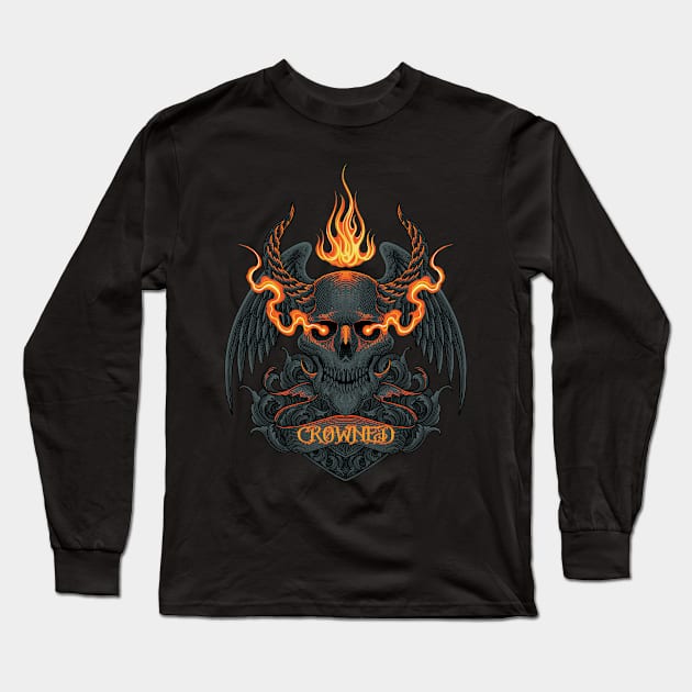 Crowned Demon Skull Long Sleeve T-Shirt by Tonymidi Artworks Studio